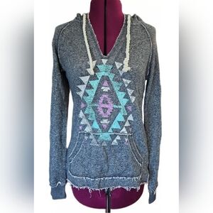 Billabong Grey Aztec Print Kangaroo Pocket Long Sleeve Hoodie Sweatshirt